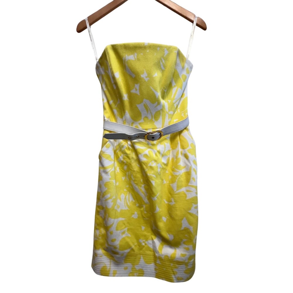 Shoshanna Dress Mini Sweetheart Strapless Yellow White Floral Tropical Cotton 4 - Picture 1 of 15
